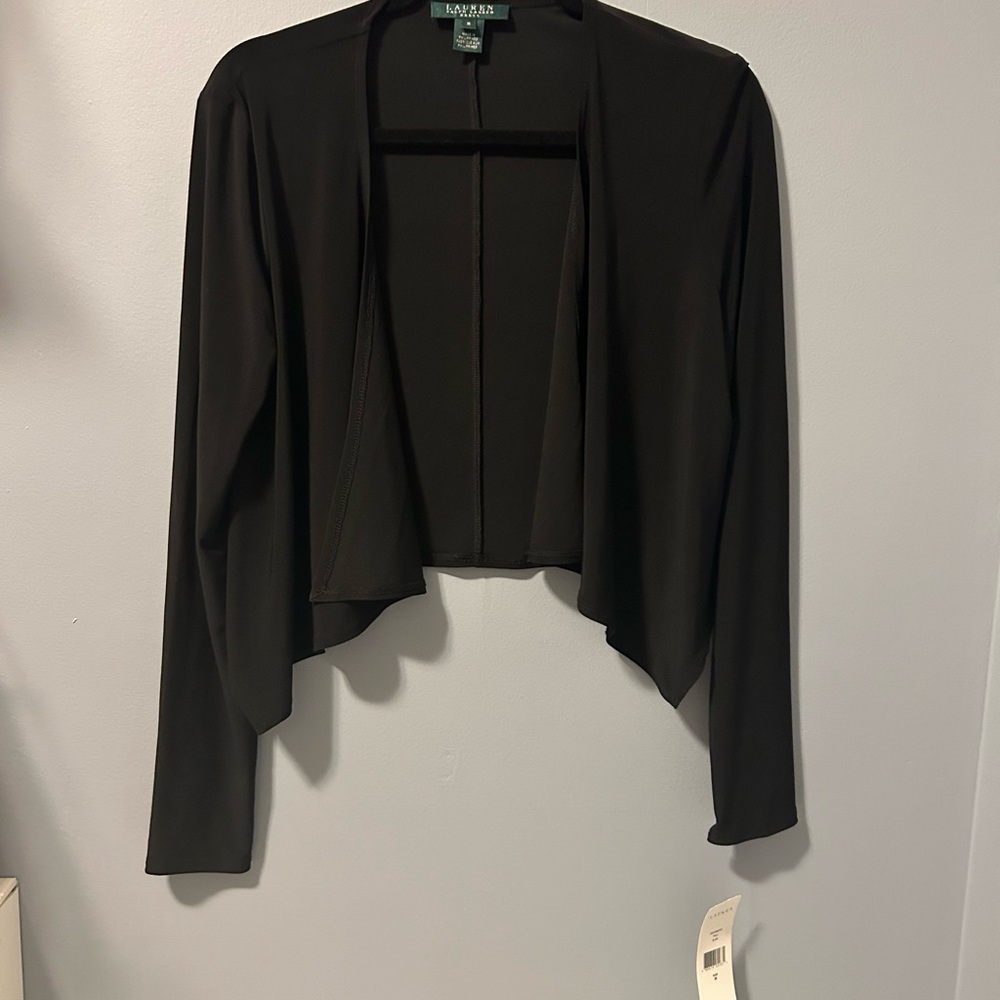 Ralph Lauren Black Open-Front Draped Cardigan